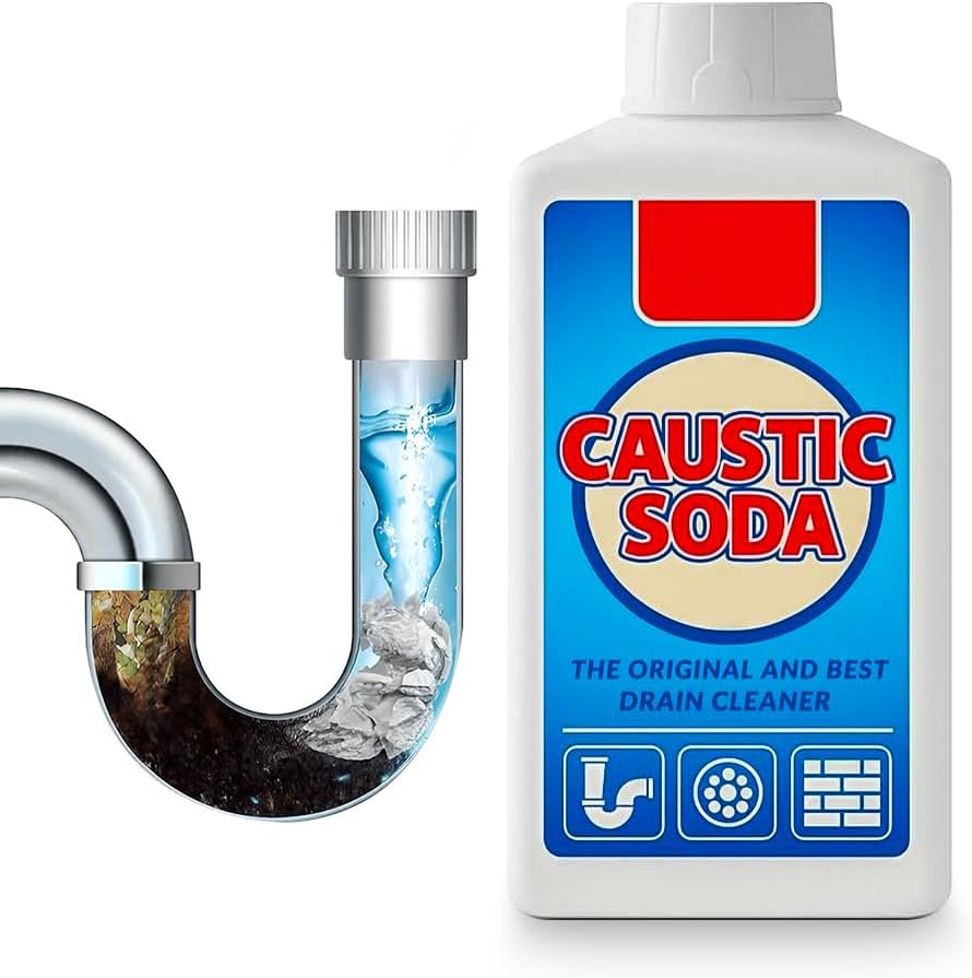 Caustic Soda Drain Unblocker Powder 1kg Professional Strength for Kitchen & Bathroom Sinks - Fast-Acting Pipe Cleaner - Removes Hair, Grease & Blockages