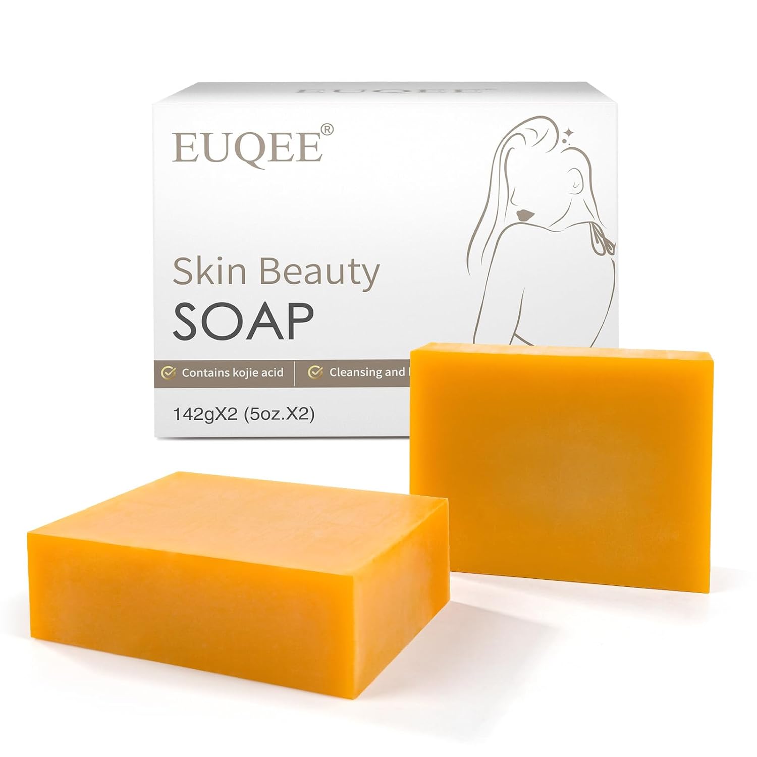 Turmeric Kojic Acid Soap, 5 oz Soap Bars with Glycerin, Vitamin C, Collagen, Retinol, Coconut Oil & Tea Tree Oil for Skin Beauty Reduce Dark Spot Smooth Skin with a Foaming Net - 142g x 2 Bars