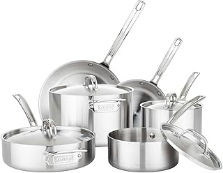 Viking Culinary Professional 5-Ply Stainless Steel Cookware Set, 10 Piece, Dishwasher, Oven Safe, Works on All Cooktops including Induction