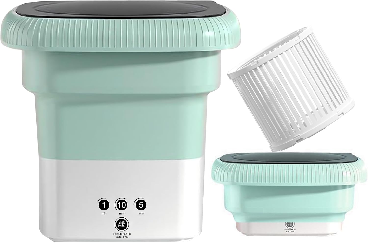 Portable Small Washing Machine,13L Capacity Foldable Mini Washer,Ideal for Baby Clothes, Underwear & Small Items. Perfect for Apartments, Dorms, RVs & Travel (Green)