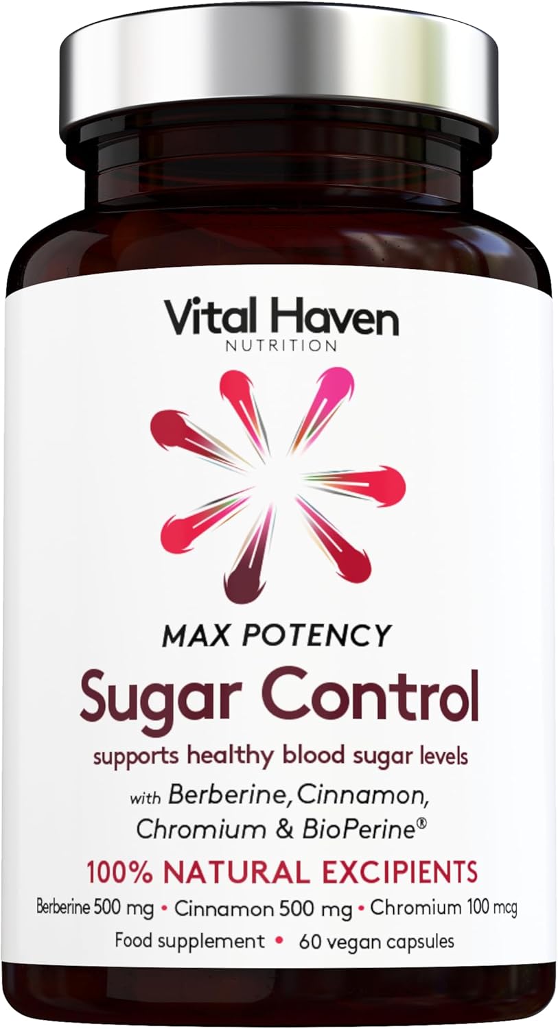 [Vital Haven] Berberine 98% 500mg, Cinnamon 500mg, Chromium 100mg with Bioperine for Maximum Absorption - 60 Capsules - High Strength - Blood Sugar Control - Premium Ingredients - Made in The UK