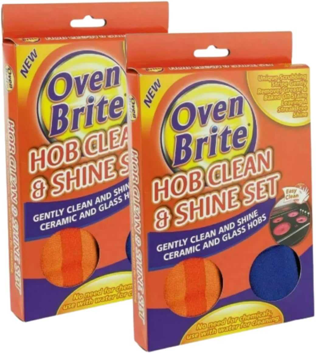 Ceces Home & Garden Hob Clean & Shine Microfibre Cloth Set for Stainless Stove Oven Kitchen Appliances Refrigerators, Washable and Reusable, Blue & Orange, 2 Cloth Set