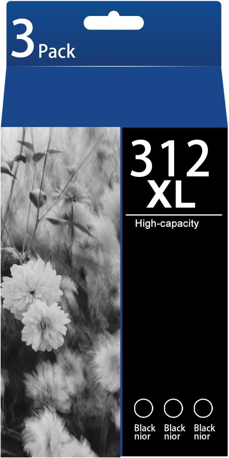 312XL Black Remanufactured Ink Cartridges for epson 312xl Ink cartridges T312 312XL Work with Expression Photo XP-15000 XP-8500 XP-8600 Printer (3Bk)
