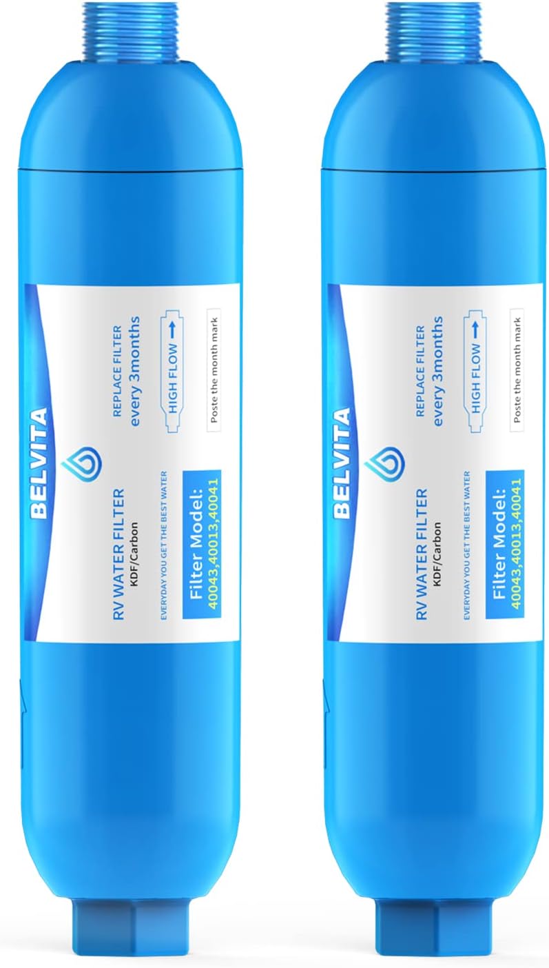 BELVITA RV Inline Water Filter,Dedicated for RVs and Marines,2 Pack Drinking,Washing Filter,Reduces Lead,Fluoride,Chlorine,Bad Taste,Odor