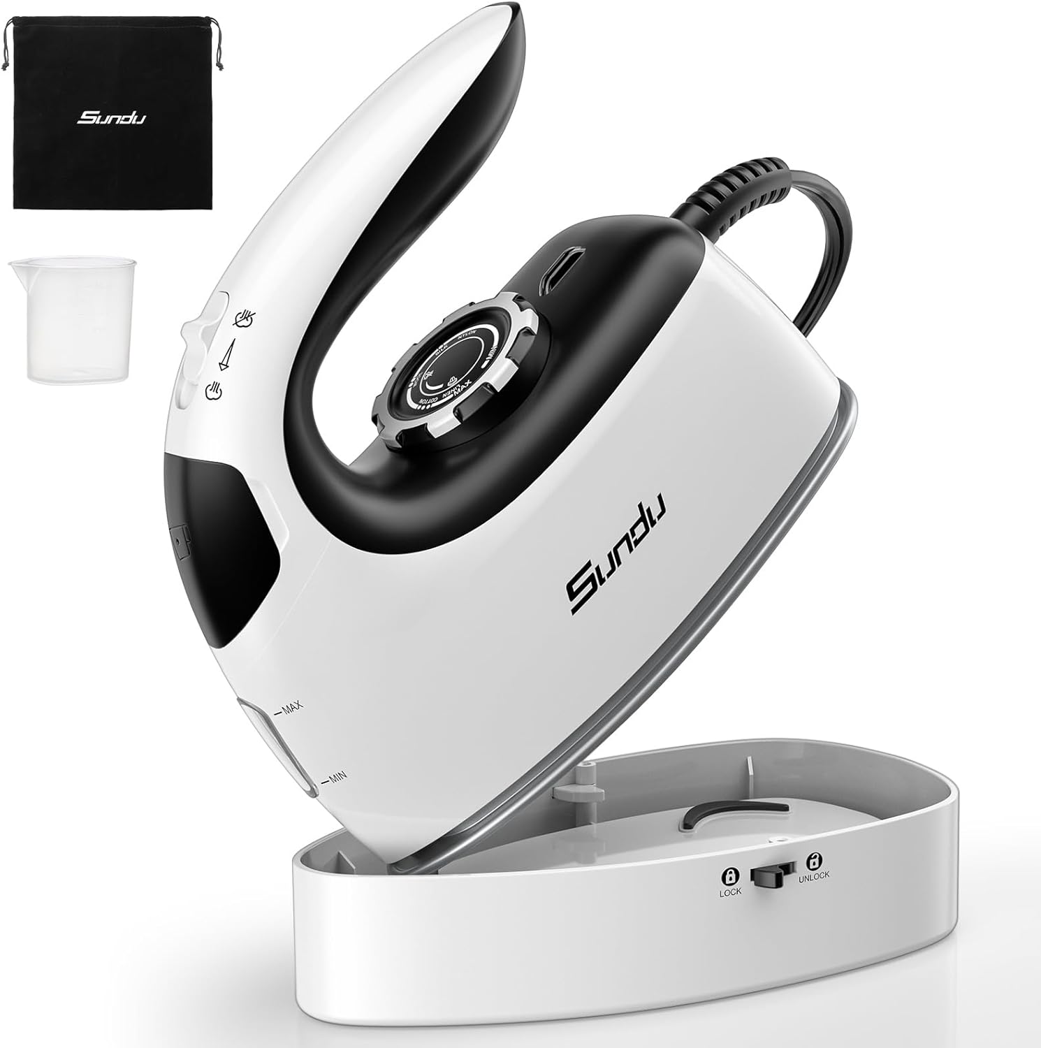 Sundu small Iron for Clothes with Steam,Travel Iron Portable Non-Stick Soleplate Steamer Samll for Quilting & Sewing,300 Microsteam Holes,90ml water tank,lockable safety base