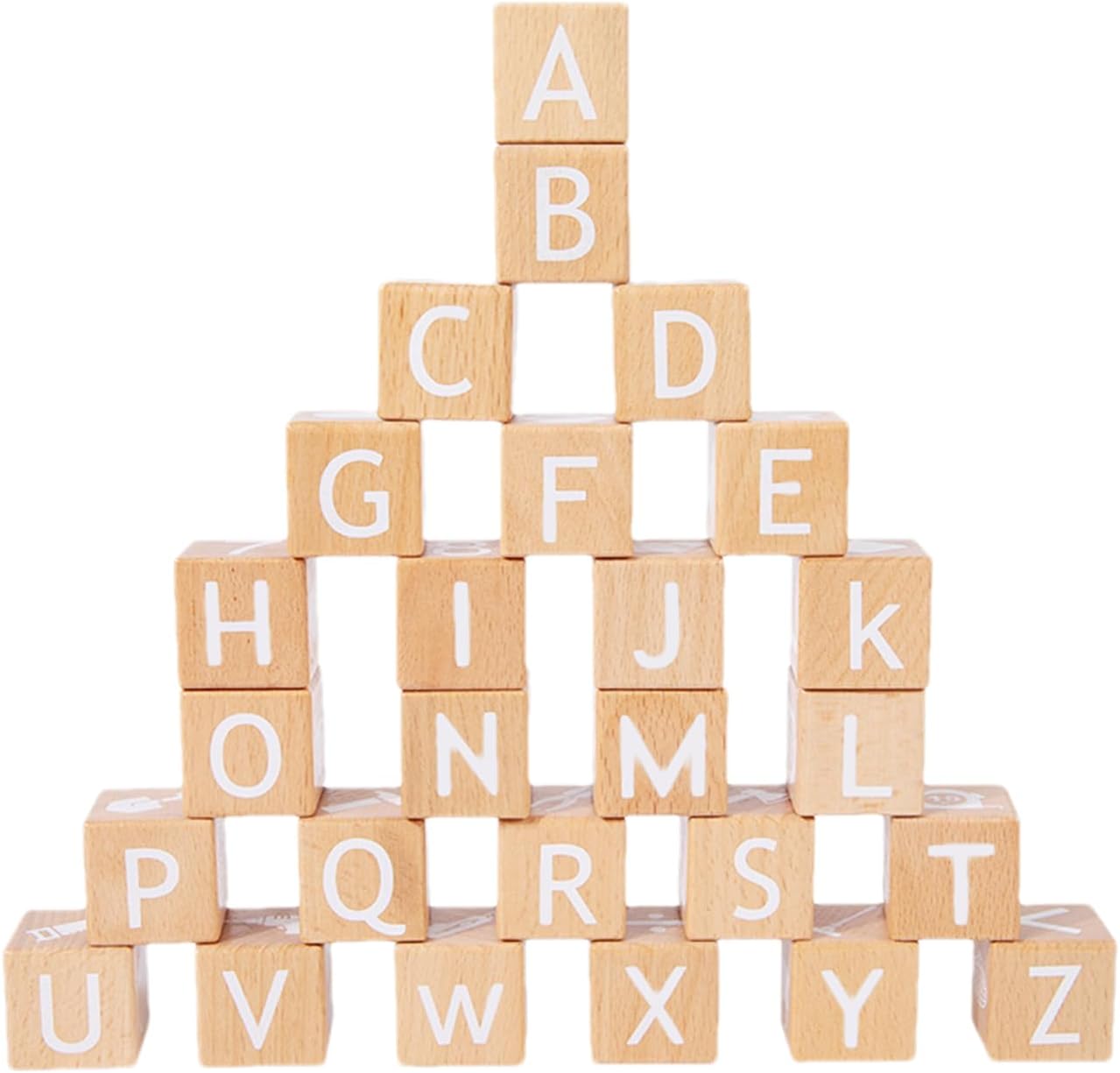 Letter Building Blocks, Six-Sided Wooden Alphabet Blocks for Kids, Stacking Educational Toy for Early Learning, Preschool Language Development and Hand-Eye Coordination Play Set 3x3cm