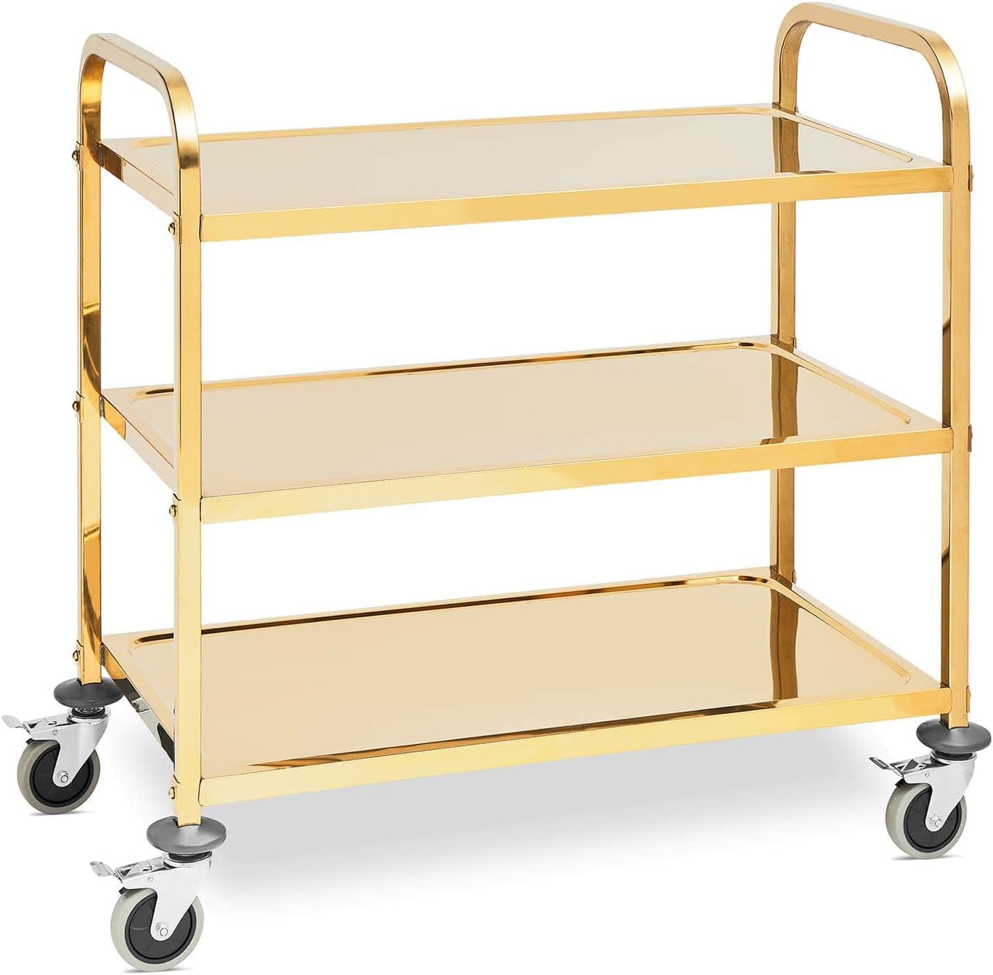 Royal Catering Service Trolley - 3 Shelves, 240 kg Capacity, Stainless Steel (89.5 x 49.5 cm Shelves, 4 Wheels with 4 Brakes)