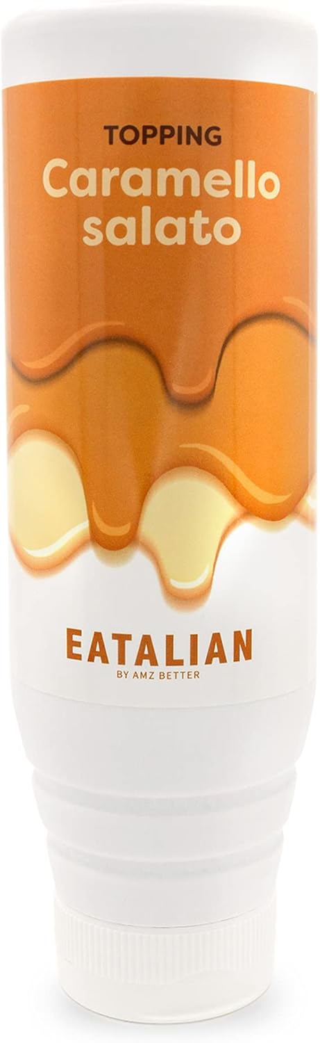 EATALIAN by AMZ BETTER Topping with Salted Caramel, Sweet Protein Cream, in a 300 gr Squeezer, Made in Italy, Ideal Salted Caramel Sauce to garnish Ice Cream, Sweets and Dessert