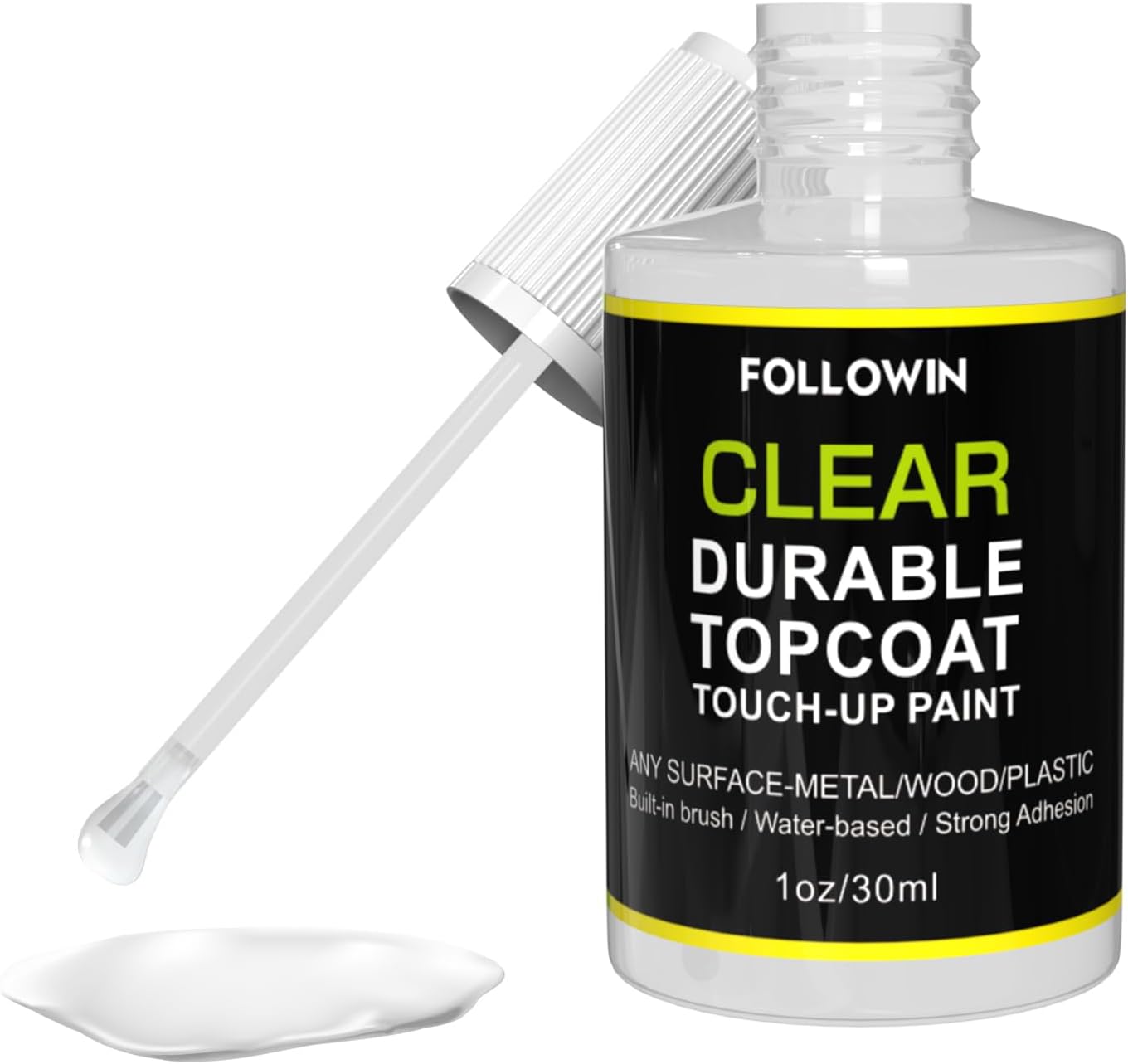 FOLLOWIN Automotive Clear Coat,Gloss Clear Finished Car Touch Up Paint,Use on Exterior & Interior Multi-Surface,Water Based Topcoat for Metal,Wood,Wall 1oz/30ml