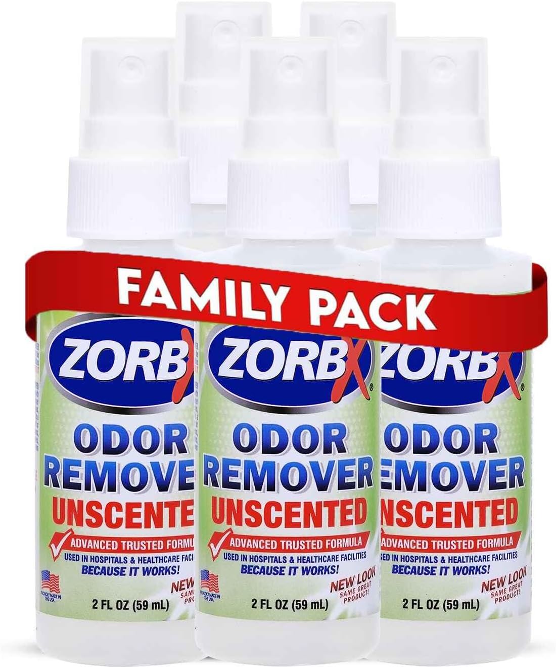 ZORBX Unscented Odor Eliminator for Strong Odor 2 Fl Oz Pack of 5 - Used in Hospitals & Healthcare Facilities - Advanced Formula, Fast-Acting Odor Remover Spray for Dog, Cat, House & Carpet