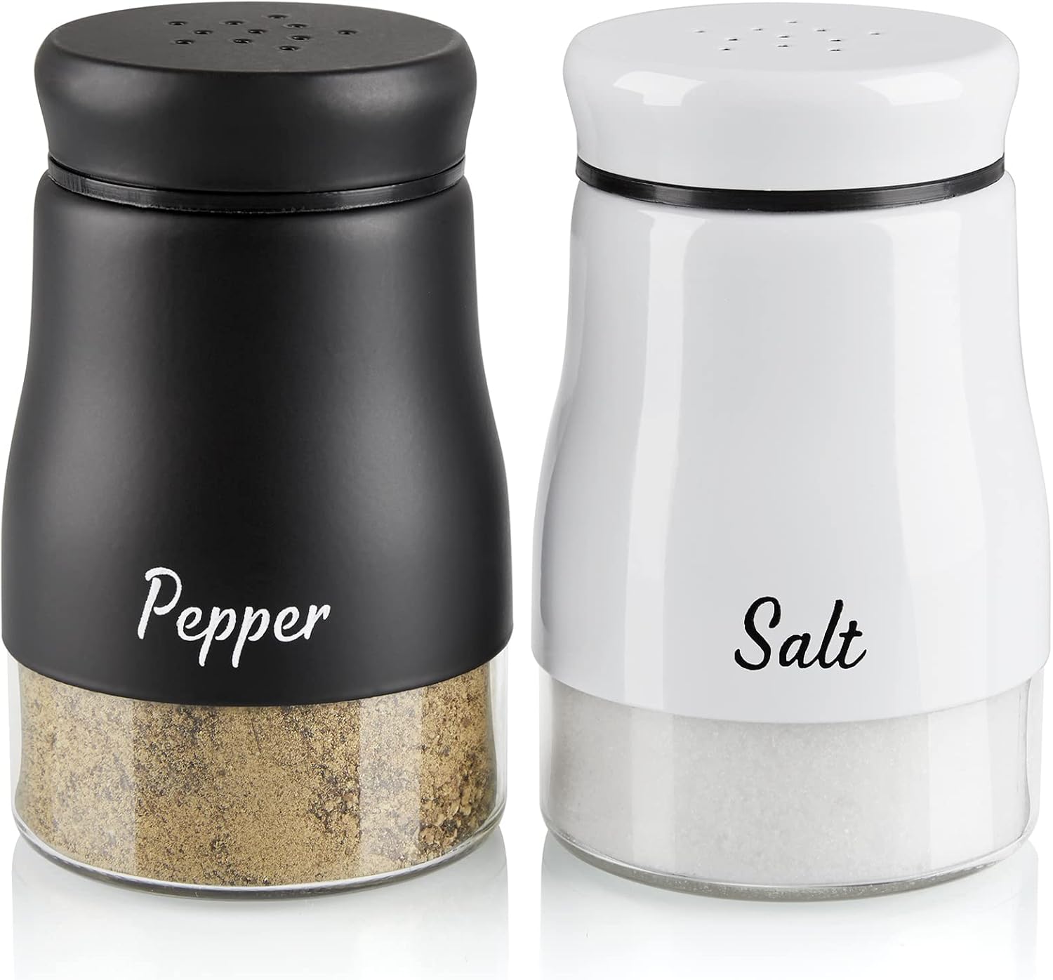 Salt and Pepper Shakers Set, Bivvclaz 5 Ounce Salt and Pepper Dispenser with Glass Bottom, Cute Salt and Pepper Shakers for Modern Home Kitchen Decor, Easy Filling