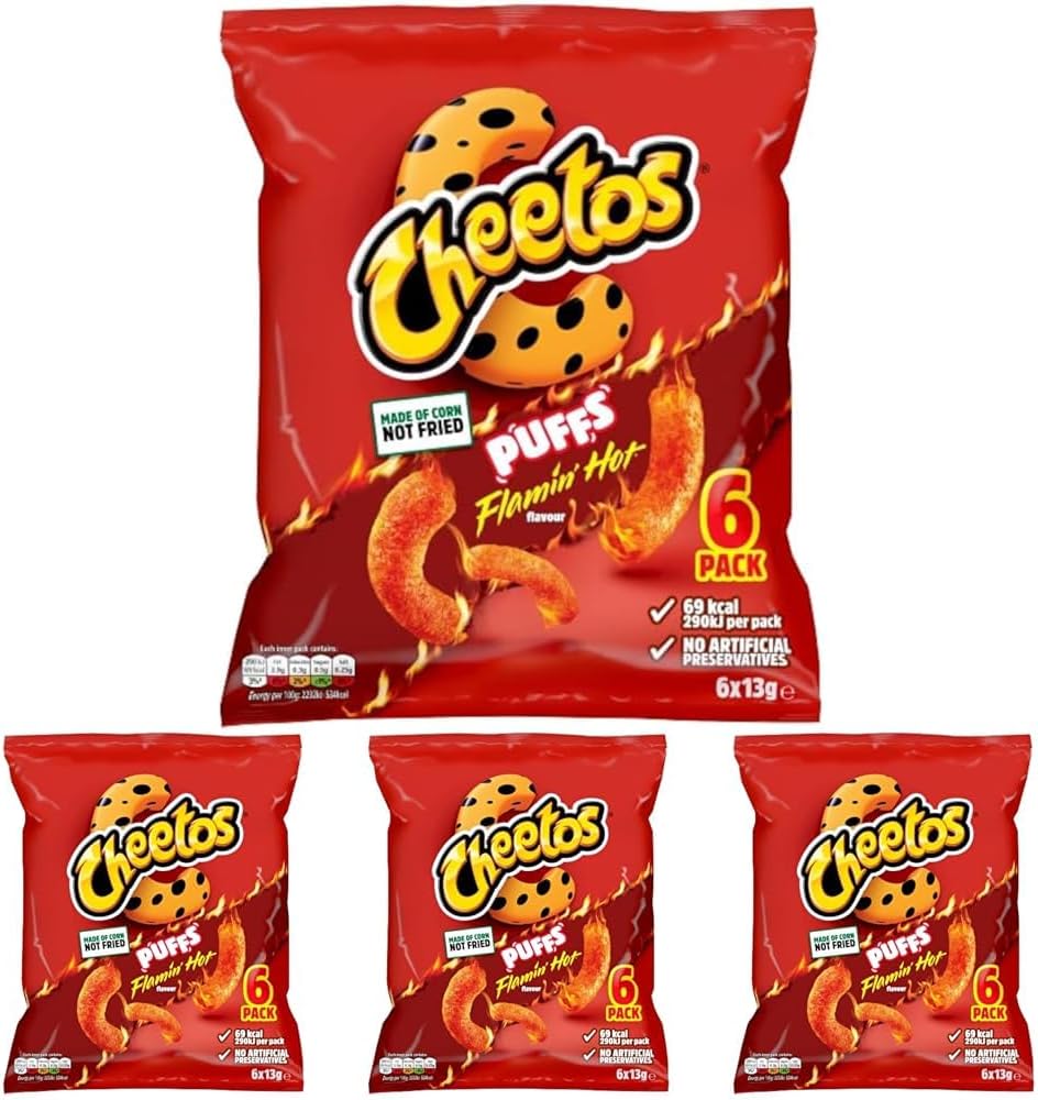 Cheetos Puffs Sweet and Spicy Flamin Hot Multipack Crisps 6x13g (Pack of 4)