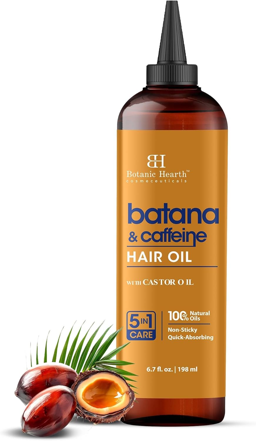 Botanic Hearth Batana & Caffeine Hair Oil - 6.7 fl oz - Revitalizing and Strengthening Hair Treatment for Fuller, Healthier-Looking Hair - Paraben Free - For All Hair Types