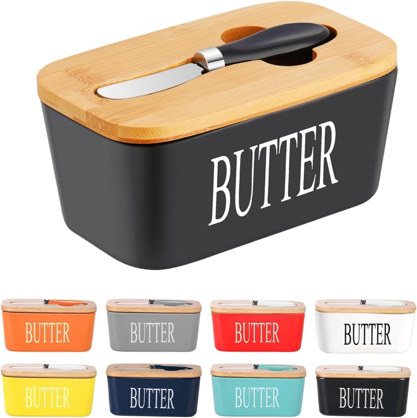 Porcelain Butter Dish, European Size Ceramic Butter Container with Wooden Lid, Butter Container with High Quality Silicone Seal, Perfect for Butter, Nuts, Cheese, 650ml