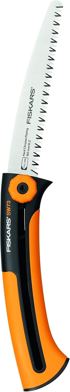 Fiskars Handsaw for Fresh Wood, Coarse Serration, Saw Blade Length: 16 cm, Retractable, Stainless Steel Saw Blade, Black/Orange, Xtract, SW73, 1000613