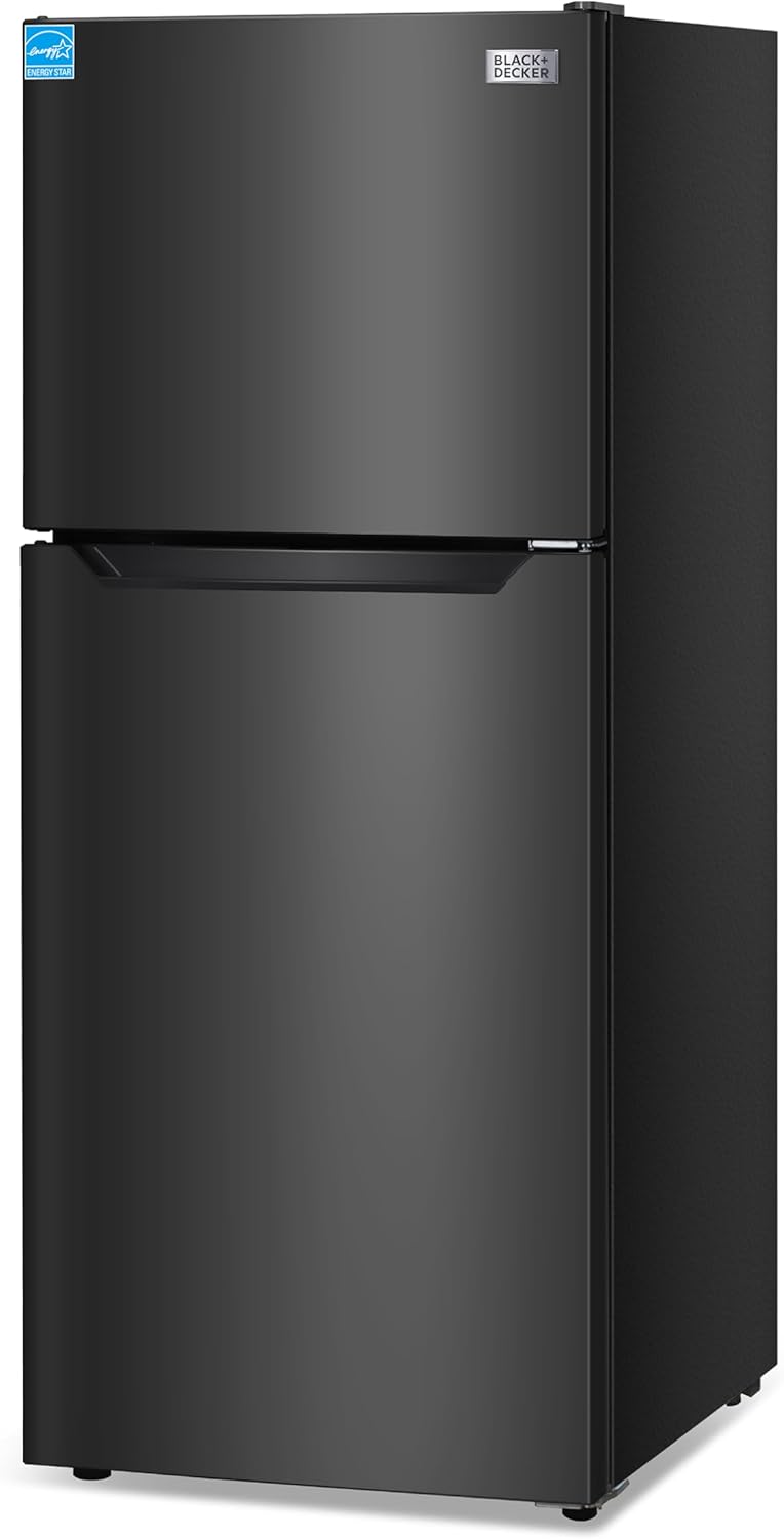 BLACK+DECKER 10 Cu. Ft. Top Mount Refrigerator with Freezer, 2 Door Refrigerator with Top Freezer and Adjustable Temperature Control, ENERGY STAR,BR1000HB, Black