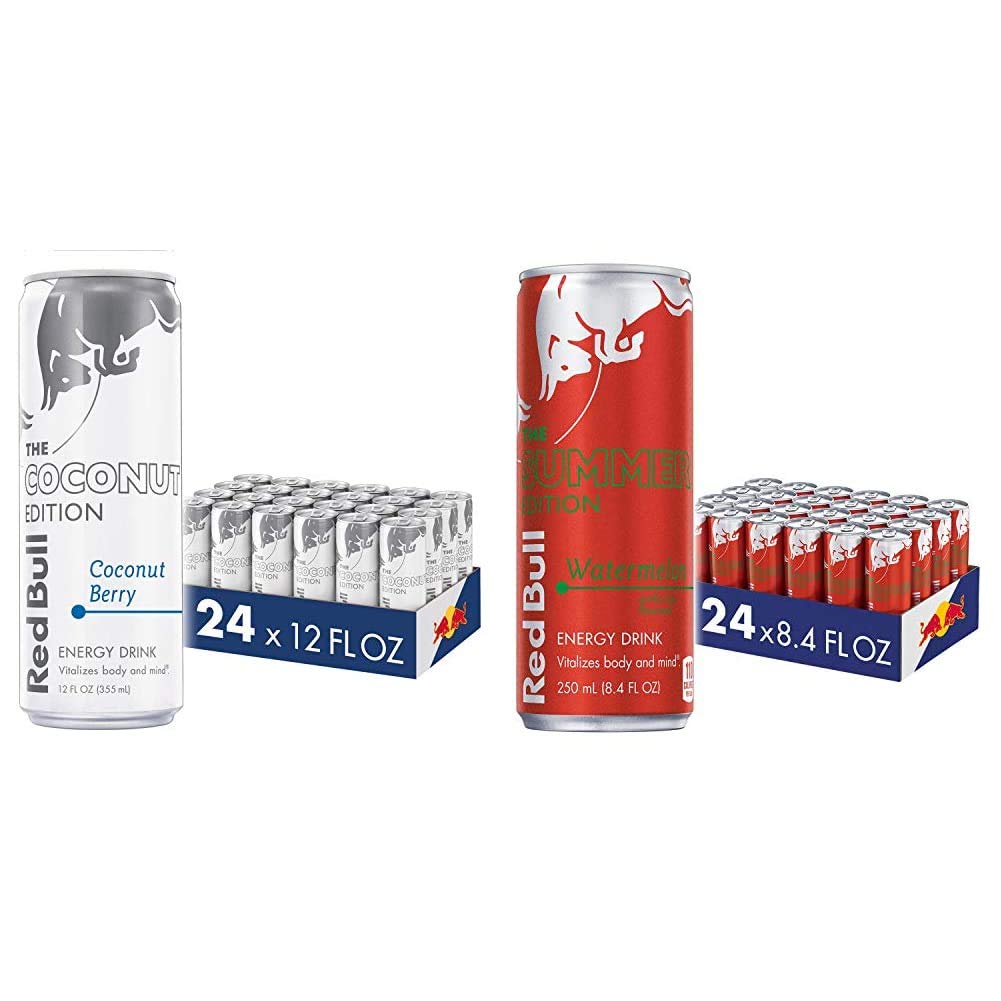Red Bull Energy Drink Coconut Berry (Pack of 24) and Red Bull Red Edition Watermelon (Pack of 24)
