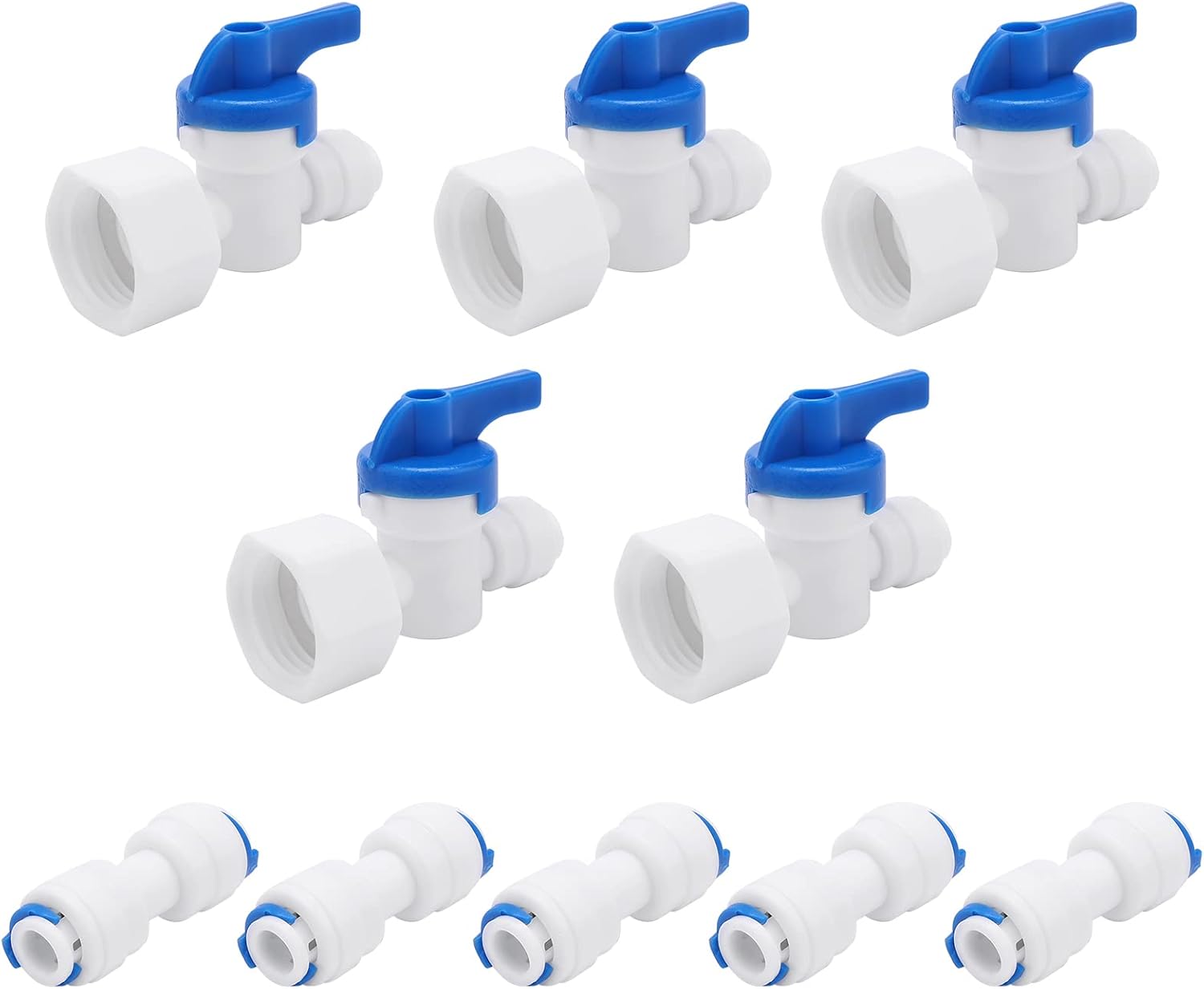 5 Pack Quick Connect Valve 19mm to 6.5mm Switching Ball Valve+5 Pack 6.5mm 1/4inch Straight Connector for PE Pipes Tap Water Resistance Hydraulics, Pneumatics Plumbing Application