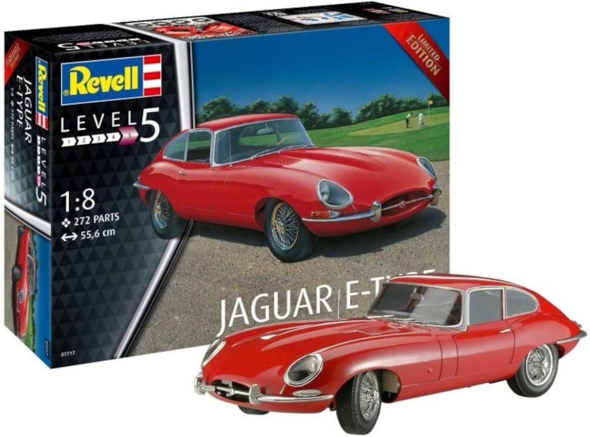 Revell 07717 Jaguar E-Type 1:8 Scale Unbuilt/Unpainted Plastic Model Kit, Red