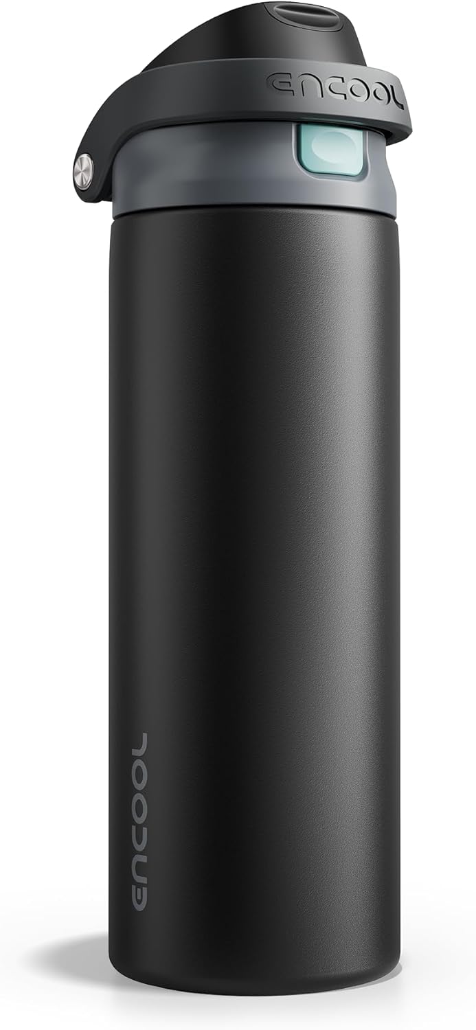 Encool SwiftSip Insulated Stainless Steel Water Bottle with Straw - Leak Proof Sports Water Bottle for School, Travel, Keeps Cold All Day, One-Touch Flip Lid, BPA-Free, 24 oz, Charcoal Gray