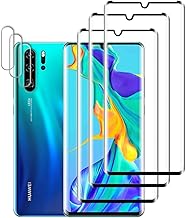 3 + 3 Pieces Tempered Glass Screen Protector for Huawei P30 Pro, 3D Full Coverage Screen Protector, Bubble-Free, Anti-Scratch, HD Screen Protector Film