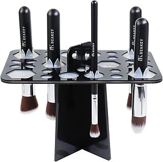 BEAKEY Makeup Brush Drying Rack, Collapsible Acrylic Makeup Brush Holder, Makeup Brush Dryer stand with 28 Holes, for Storing and Drying Various Sizes and Types of Brushes - Black