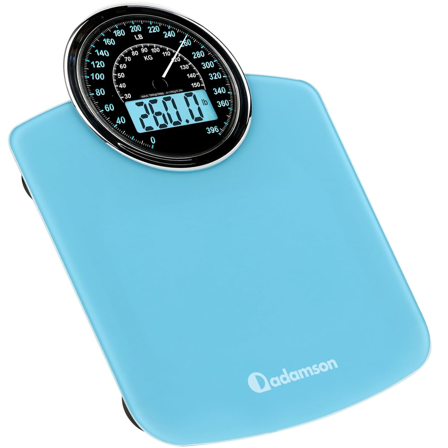 Adamson Hybrid 2-in-1 Analog & Digital Weighing Scale for Body Weight up to 400lbs + Thick Tempered Glass + Extra Large Display + Easy to Read Digital Bathroom Scale + New Version - Light Blue