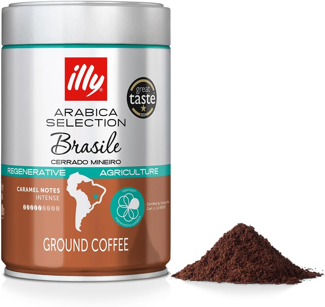 illy Coffee Beans - Single Origin Beans - Brazil Cerrado Mineiro - 100% Arabica - Regenerative Agriculture Certified - Ideal For Moka Pots and Filter - 250g Tin