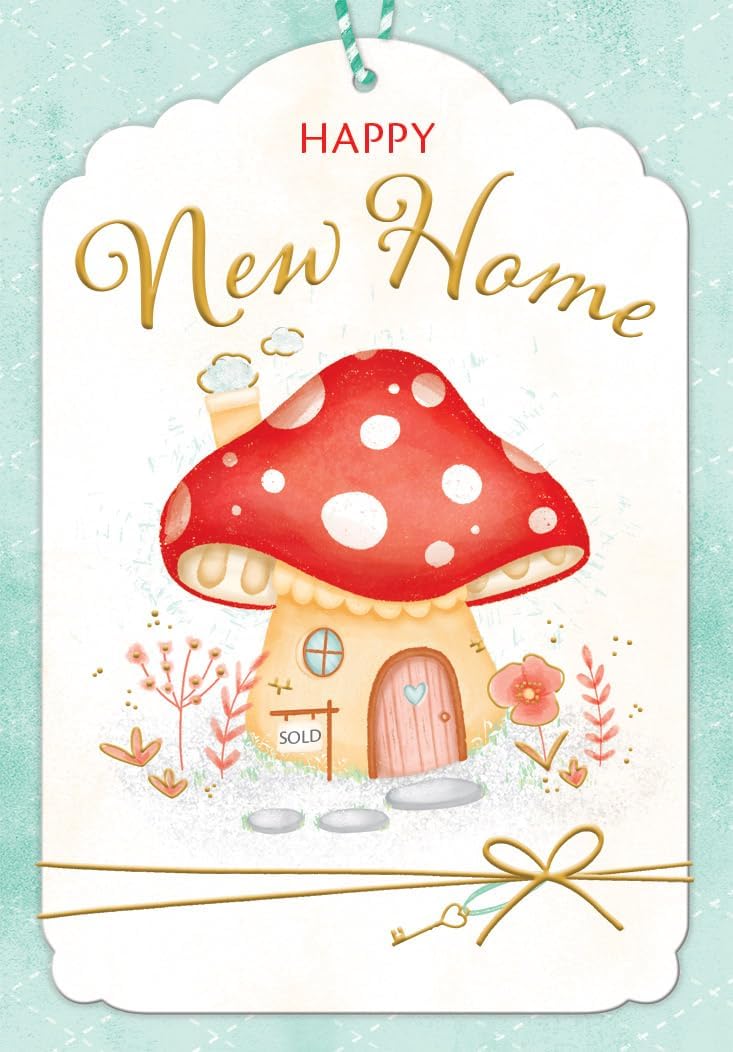 Piccadilly Greetings Happy New Home Card Mushroom House - 7 x 5 inches