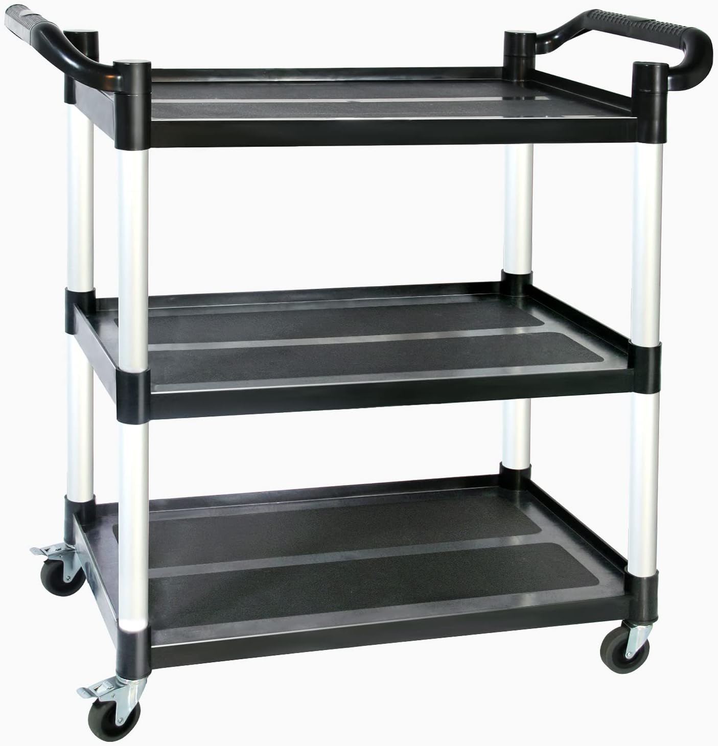 Utility Carts with Wheels,3-Tier Rolling Cart with Wheels, Heavy Duty 510 LBS Food Service Cart with Rubber Pad and Hammer for Kitchen/Office/Warehouse, 31.5" X 16.9" X 38.9"(Black)