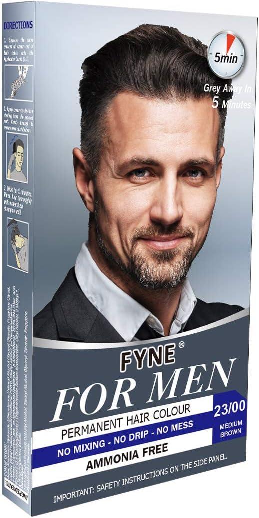 FYNE - Medium Brown Permanent Hair Colour | Grey Hair Colouring for Men with Comb Applicator Included | Natural-Look Hair Dye | No Mixing Ready to Apply | Ammonia and Cruelty-Free