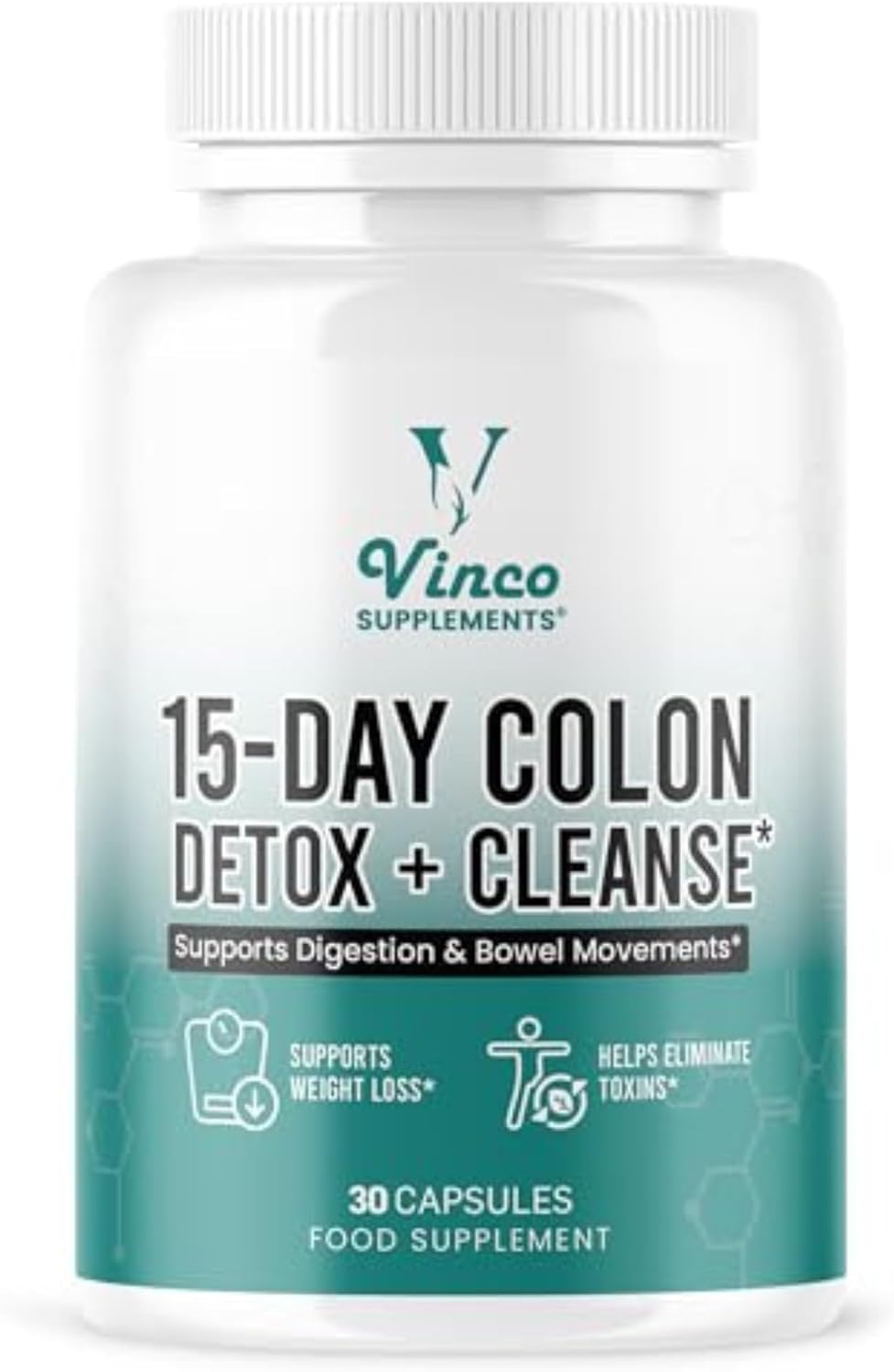 Vinco Colon Cleanse 15 Day Detox - Supports Weight Loss - Eliminates Toxins - Relieves Constipation & Bloating - Probiotics for Gut Health - Promotes Regularity - Herbal Stool Softener