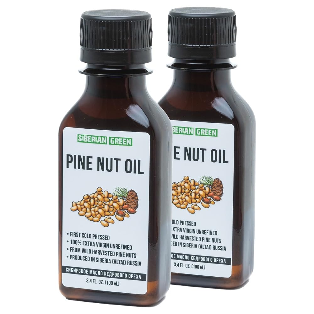 [2 PACK] Siberian Pine Nut Oil | 100% Natural Extra Virgin Cold Pressed 2x100 ml / 6.8 fl oz (2 bottles) | Unrefined Raw No-GMO Vegan | Exclusive Healthy Diet Food Grade