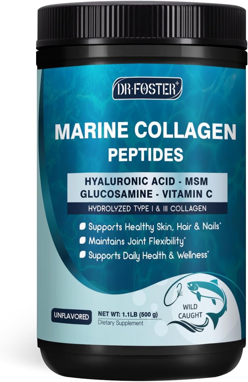 DRFOSTER Marine Collagen Peptides Powder, Multi Type I & III, 50 Servings
