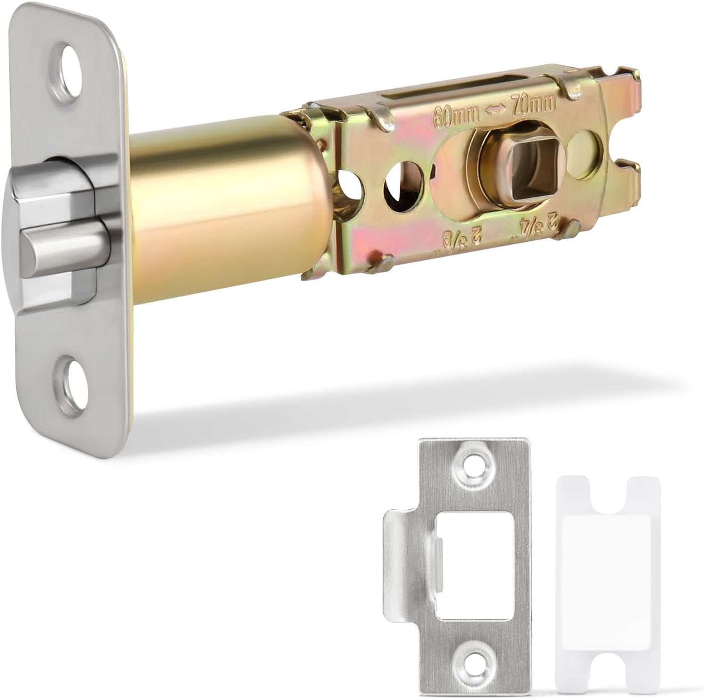 Adjustable Deadlatch 2-3/8'' or 2-3/4'', Keyed Entry Door Lock 45° Turning Angle Replacement Latch and Strike with Dust Box,Smart Door Lock Deadlatch