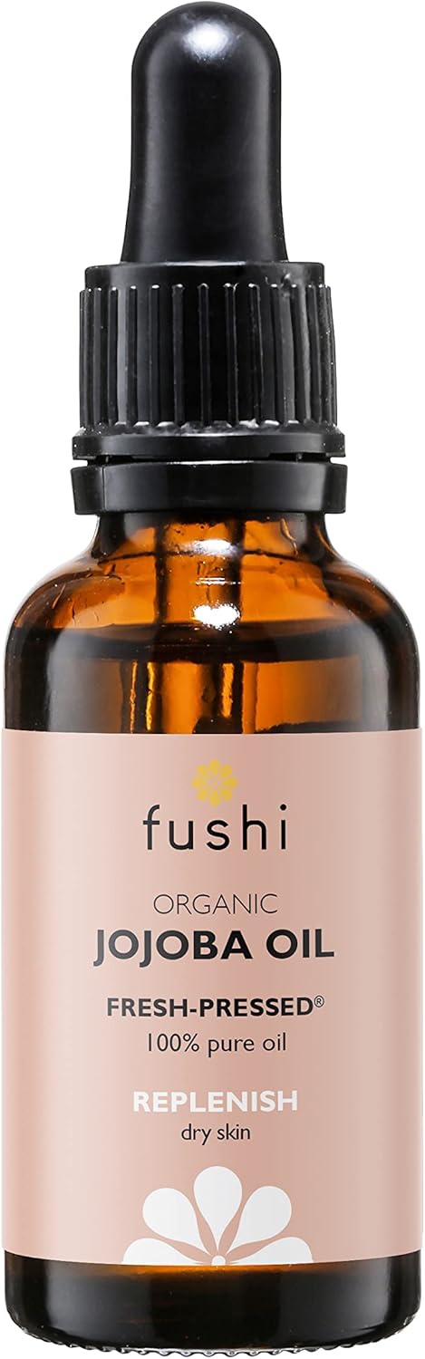 Fushi Organic Jojoba Oil 30ml Best for Skin Cleansing, Dry Skin & Dry Hair Fresh-Pressed Rich in Vitamin E Hypoallergenic Oil Ethical & Vegan Society Approved Manufactured in the UK