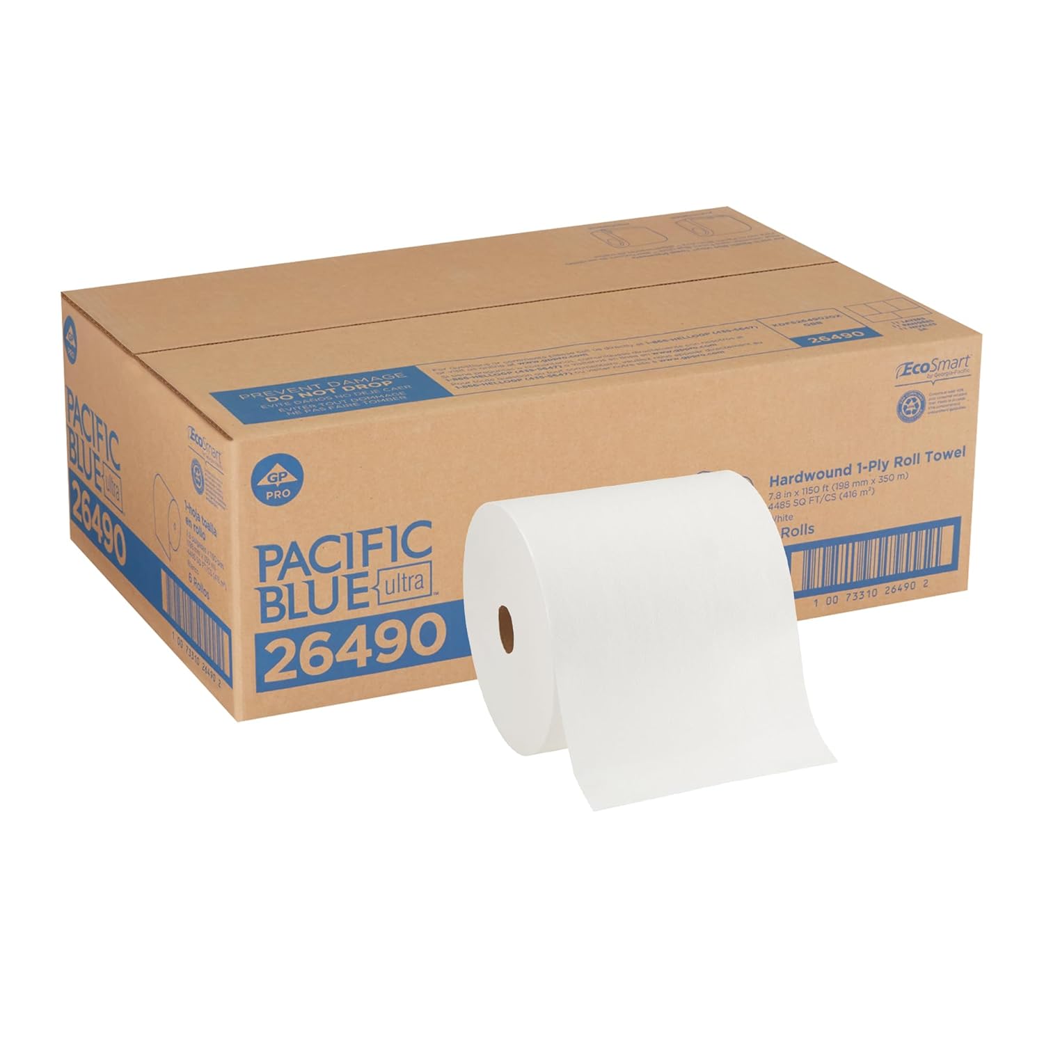 Pacific Blue Ultra 8” High-Capacity Recycled Paper Towel Roll by GP PRO (Georgia-Pacific), White, 26490, 1150 Feet Per Roll, 6 Rolls Per Case