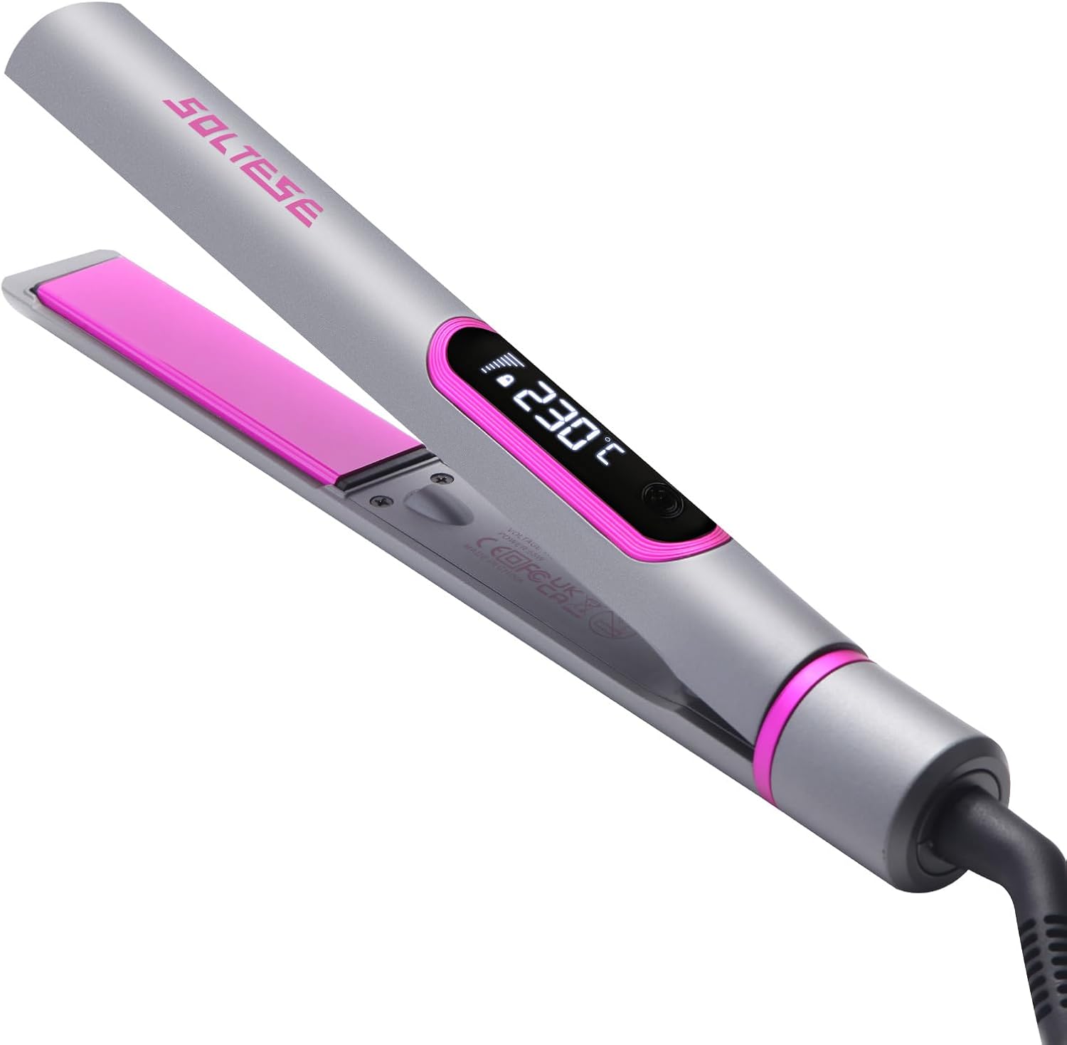SOLTESE Hair Straighteners and Curler 2 in 1 with Tourmaline Ceramic Coating, Floating Plates - Digital Temperature Display, 14 Settings (100°C-230°C) for All Hair Types