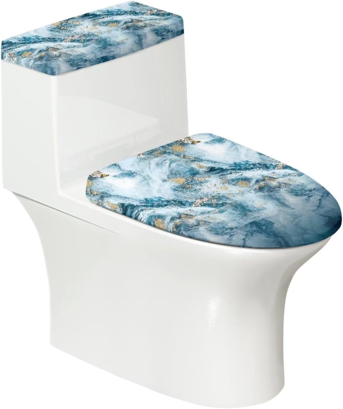 Blue Marble Print Toilet Lid Cover and Tank Lid Cover 2Pcs Toilet Seat Covers Fit Most Round and Elongated Toilets