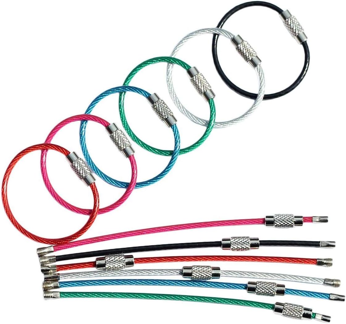 bayite Key Rings Stainless Steel Wire Keychains Lock Cable Heavy Duty Luggage Tags Loops Keepers 2mm Twist Barrel Pack of 12 (Cable length: 4 inches)