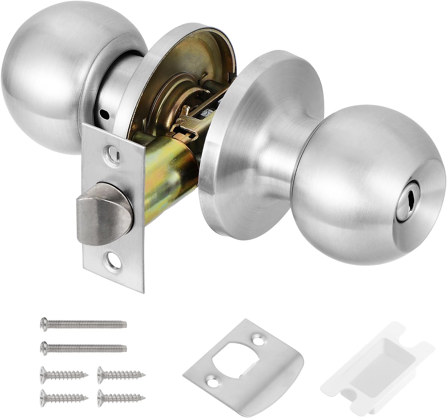 Faankiton Privacy Keyless Lock Set Stainless Steel Interior Door Knobs, Privacy Door Knob with Lock Sets Round Interior Door Handle for Bedroom/Bathroom, 1 Pack (Privacy Door Lock, Silver)