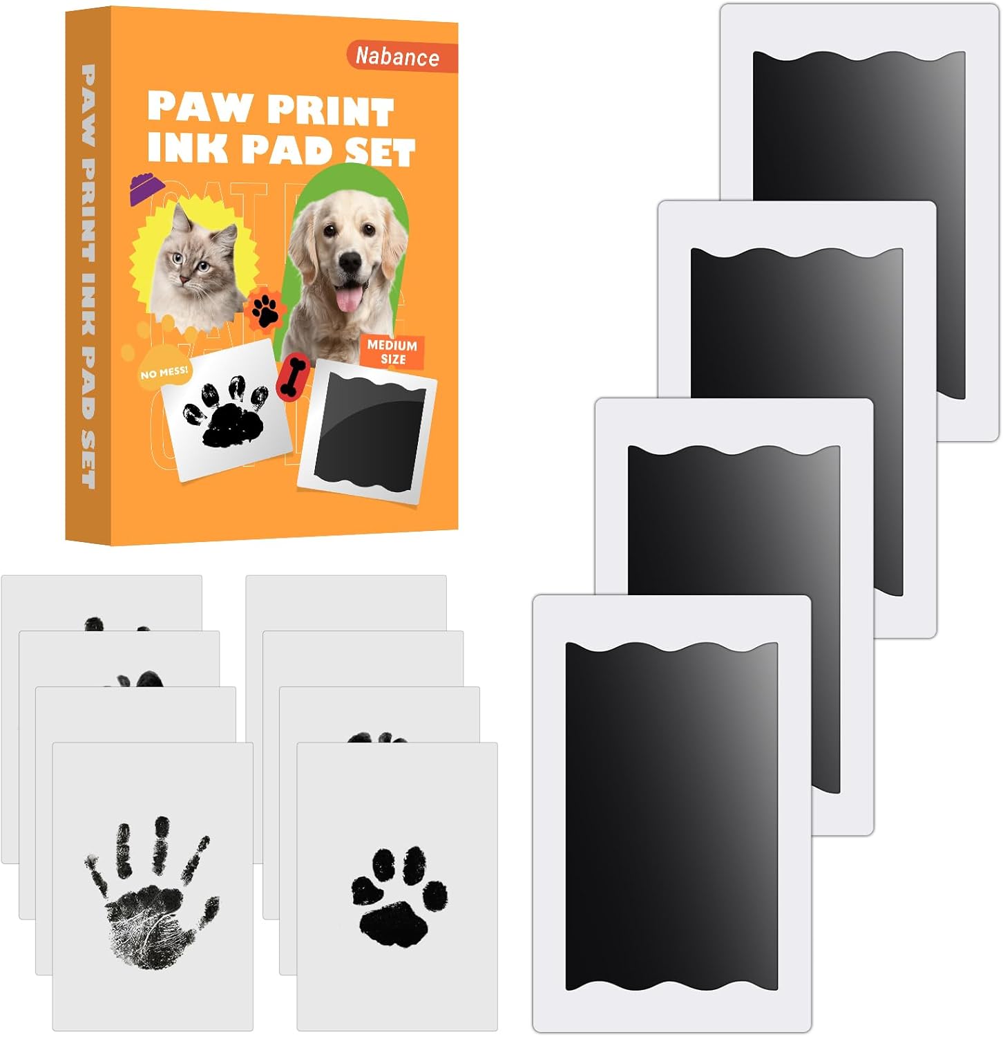 Nabance Baby Handprint and Footprint Kit, Paw Print Kit for Dogs & Cats, 4 Inkless Print Pads, 8 Imprint Cards, Dog Paw Print Kit, Pet Paw Stamp Pads, Pawprint Family Keepsake Kit, Medium Size