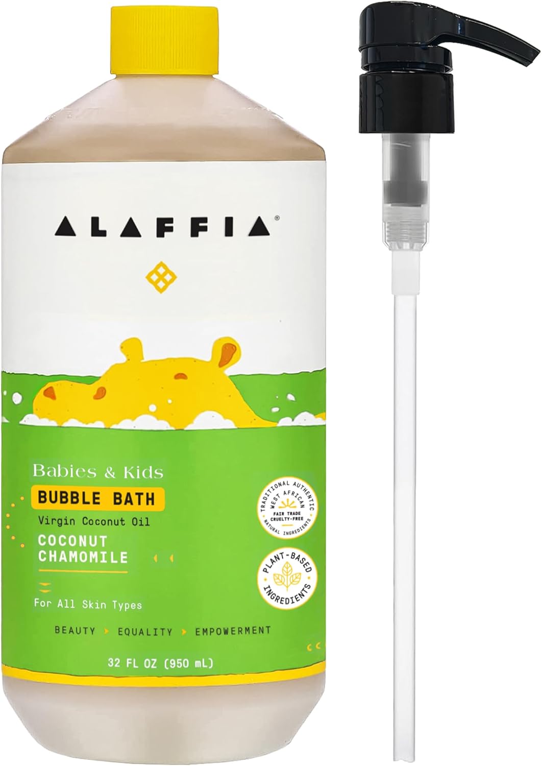 Alaffia Babies & Kids Bubble Bath, Coconut Chamomile, Pump Included – Gentle Cleanser with Raw Shea Butter and Yarrow, 32 Fl Oz