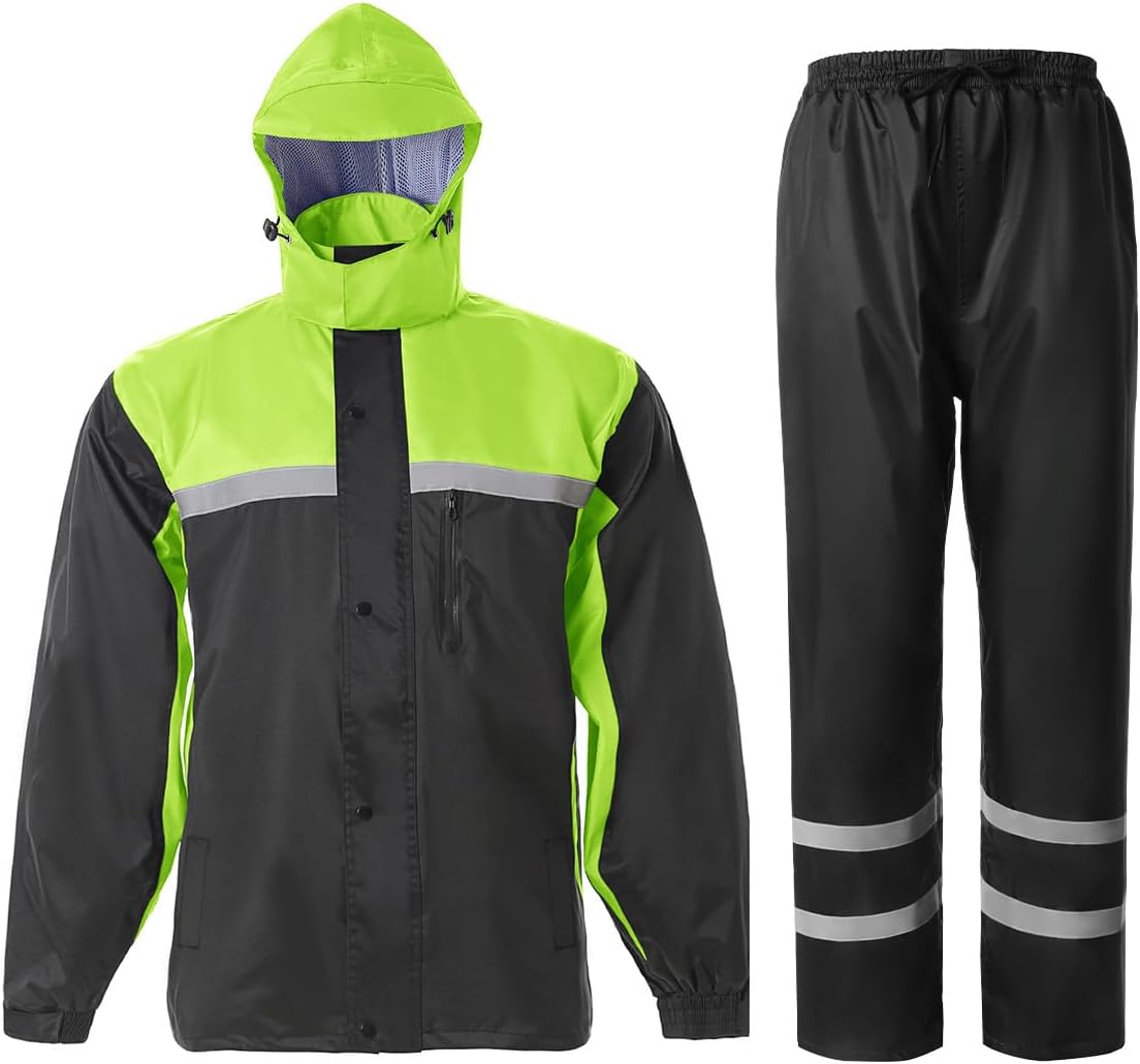 Men's Rain Suit High Visibility Reflective Work Rain Jacket Pants for All Sport Farm Fishing Motorcycle