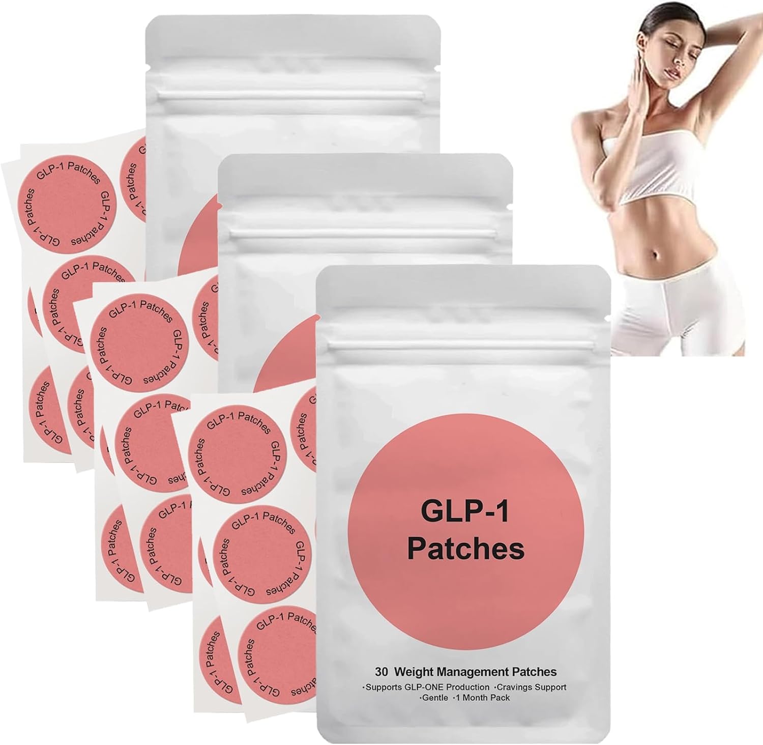 90 Pcs 𝐆𝐋𝐏-1 Patches for Women Girls,Natural Ingredients Patch, Gentle and Soothing for All Body Types Care,Safe to Touch Skin,Natural Extracts Formula Moisturizing Healthy Stickers (30Pcs/Box)