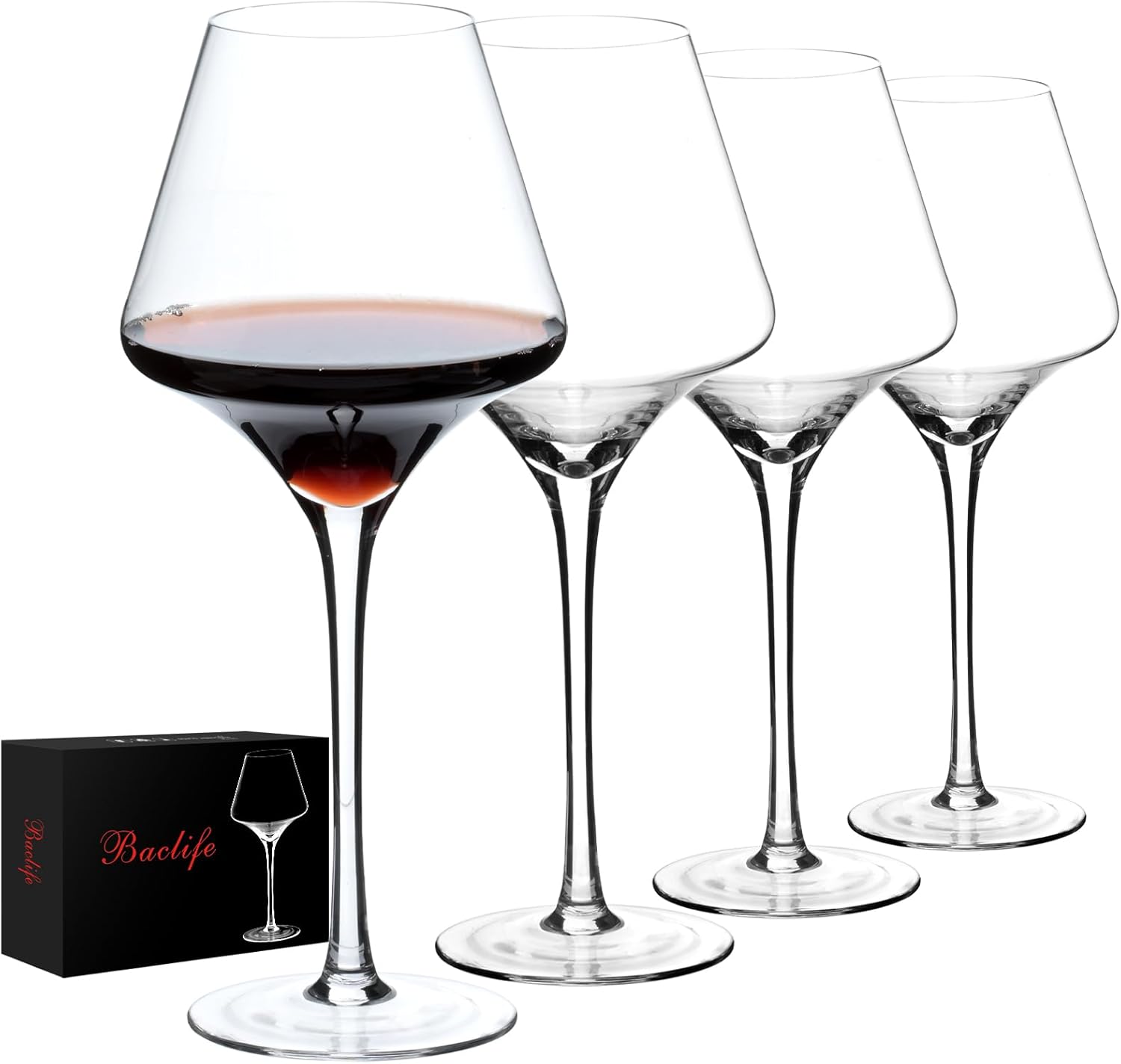 Red Wine Glasses Set of 4 – 17.5oz Premium Crystal Wine Glass With Long Stem – Hand Blown Burgundy Wine Glasses – Unique Gift for Wedding, Anniversary, Christmas