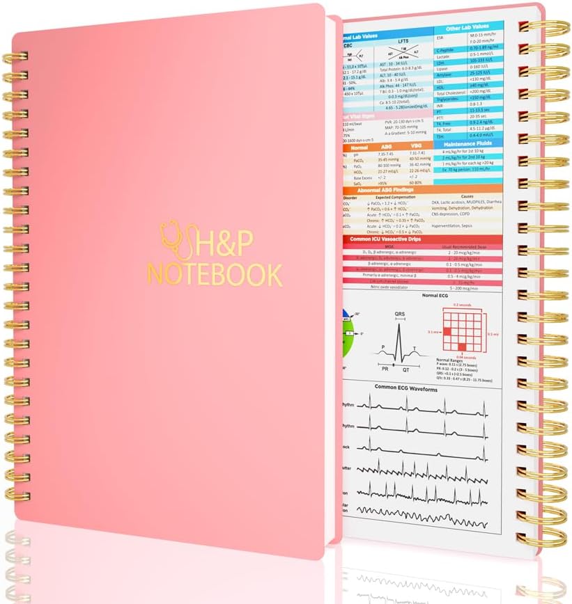 H&P Notebook - Medical History and Physical Notebook for Medical Professionals and Students, Inclusive Medical Terminology, Fits in White Coat, 100gsm Thick Paper, A5(5.9 x 8.6 inches) (Pink)