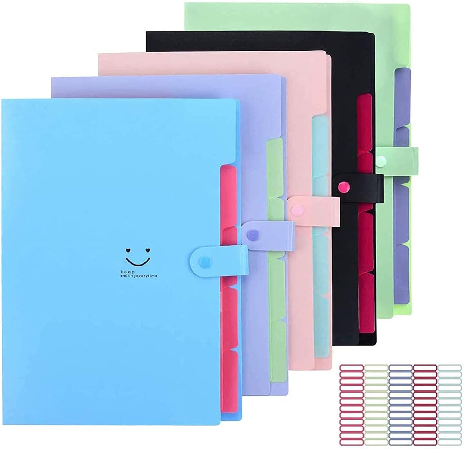 5 Pack Expanding File Folders Accordion Document Organizer, Letter A4 Paper Placstic File Folder 5 Pocket Expandable File Jackets for School Office Home