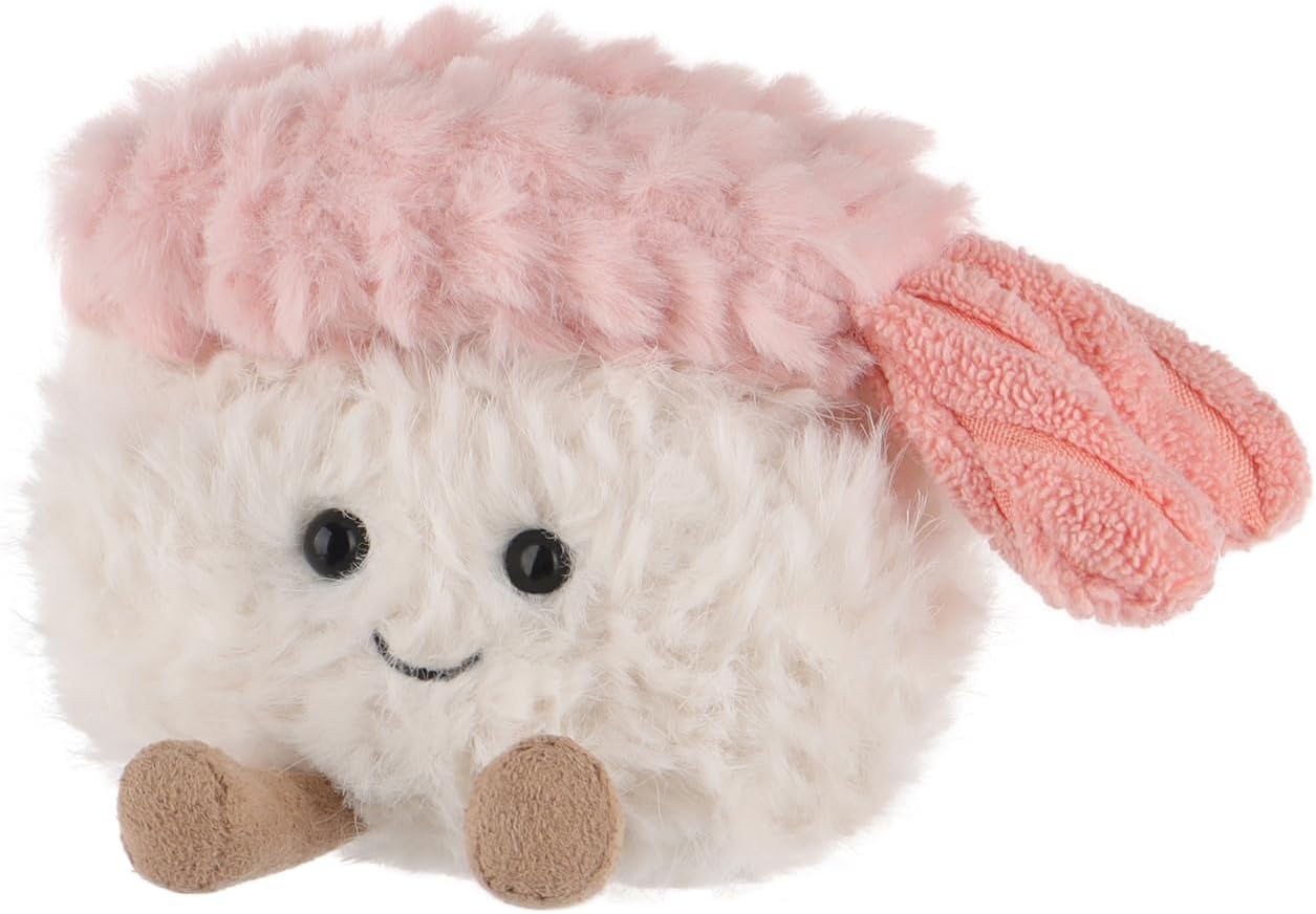 Apricot Lamb Shrimp Sushi food Plush Stuffed Animals for Kids, Soft Cute Plush Toys for Baby Girl and Boy, Fluffy Sushi