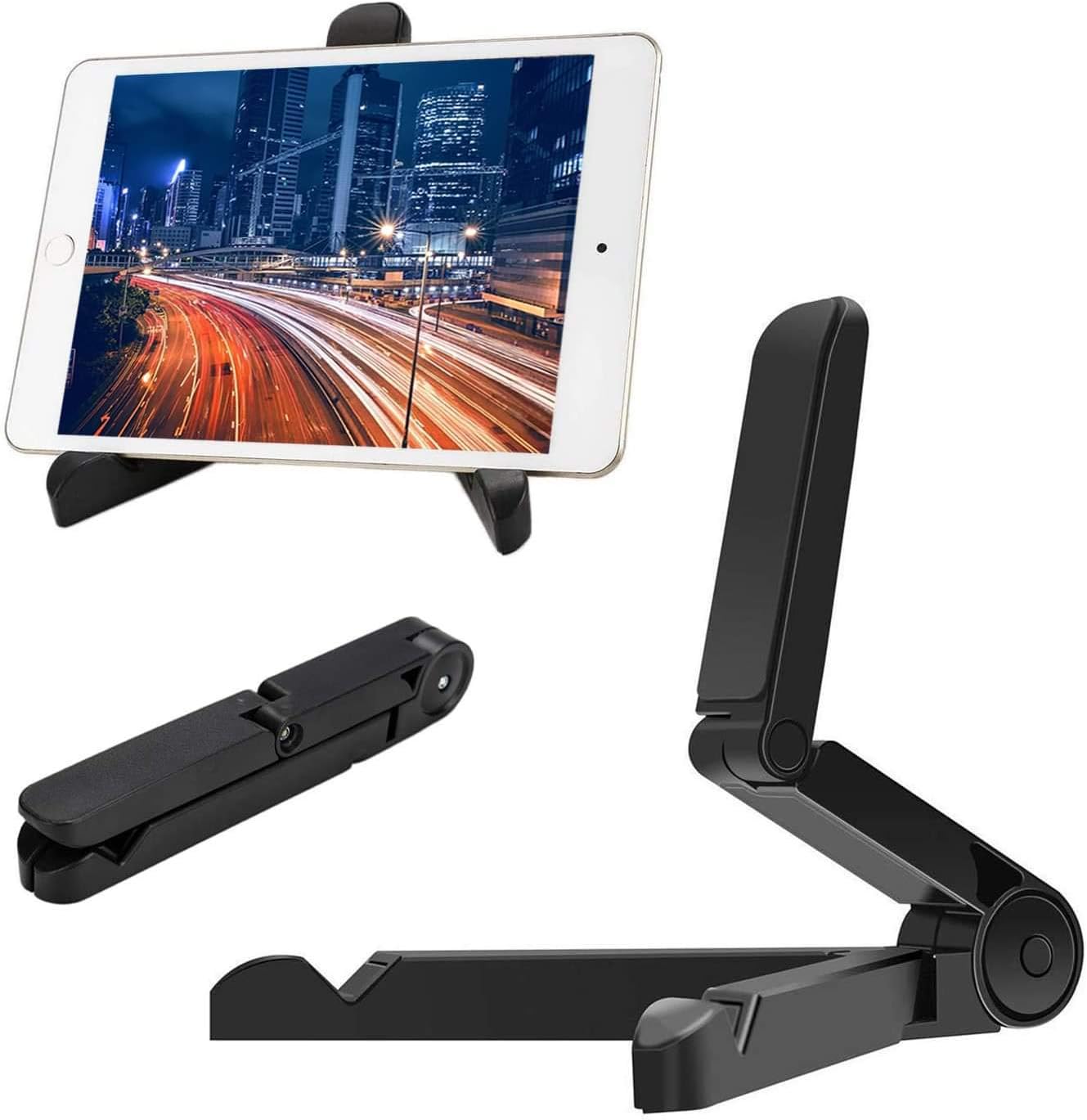 Aketo S-396 Ultra Strong Adjustable iPad Stand, Tablet Stand, Tablet Holder, Folding Universal size Compatible with every smartphone for great stability, Black